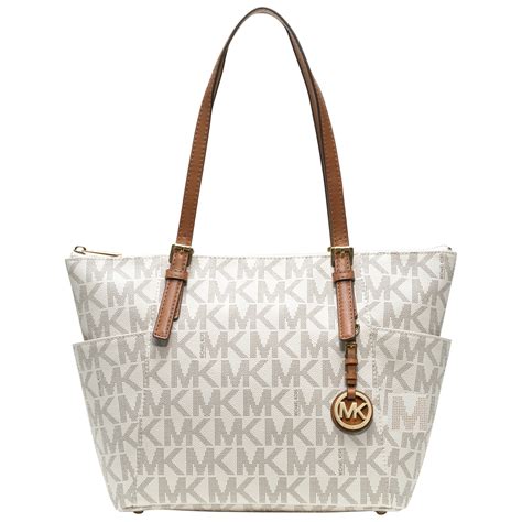 white monogram michael kors satchel|Michael Kors leather bag.